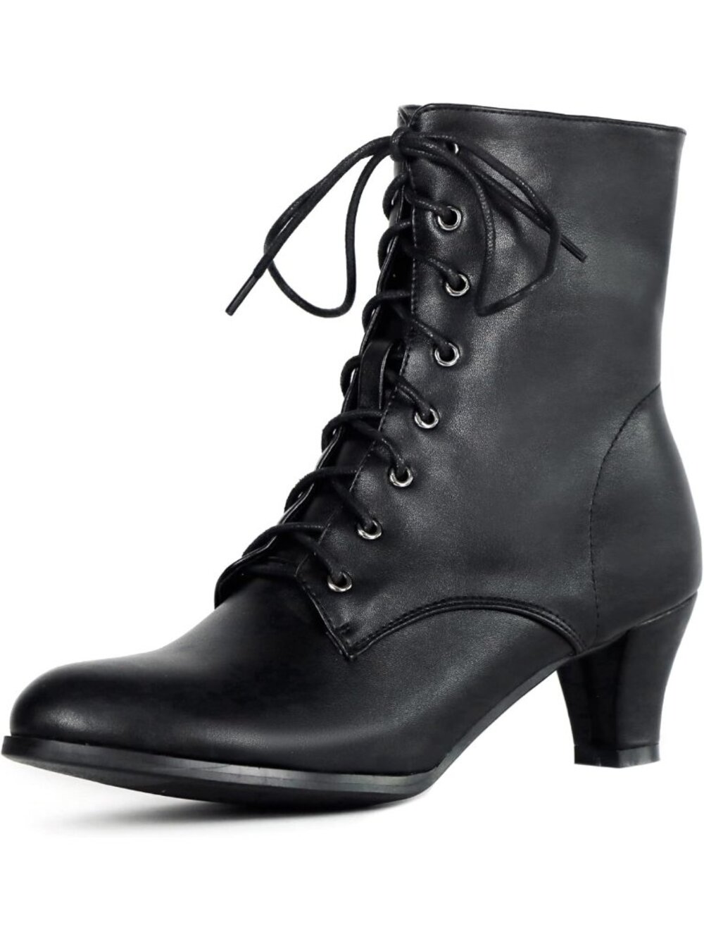 Vintage Victorian Ankle Boots for Medieval Ren Pirate Costume, Lace-Up Mid Heel